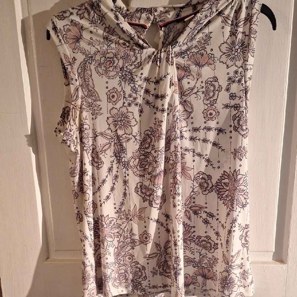 Floral Sleeveless Top - Cream and Purple